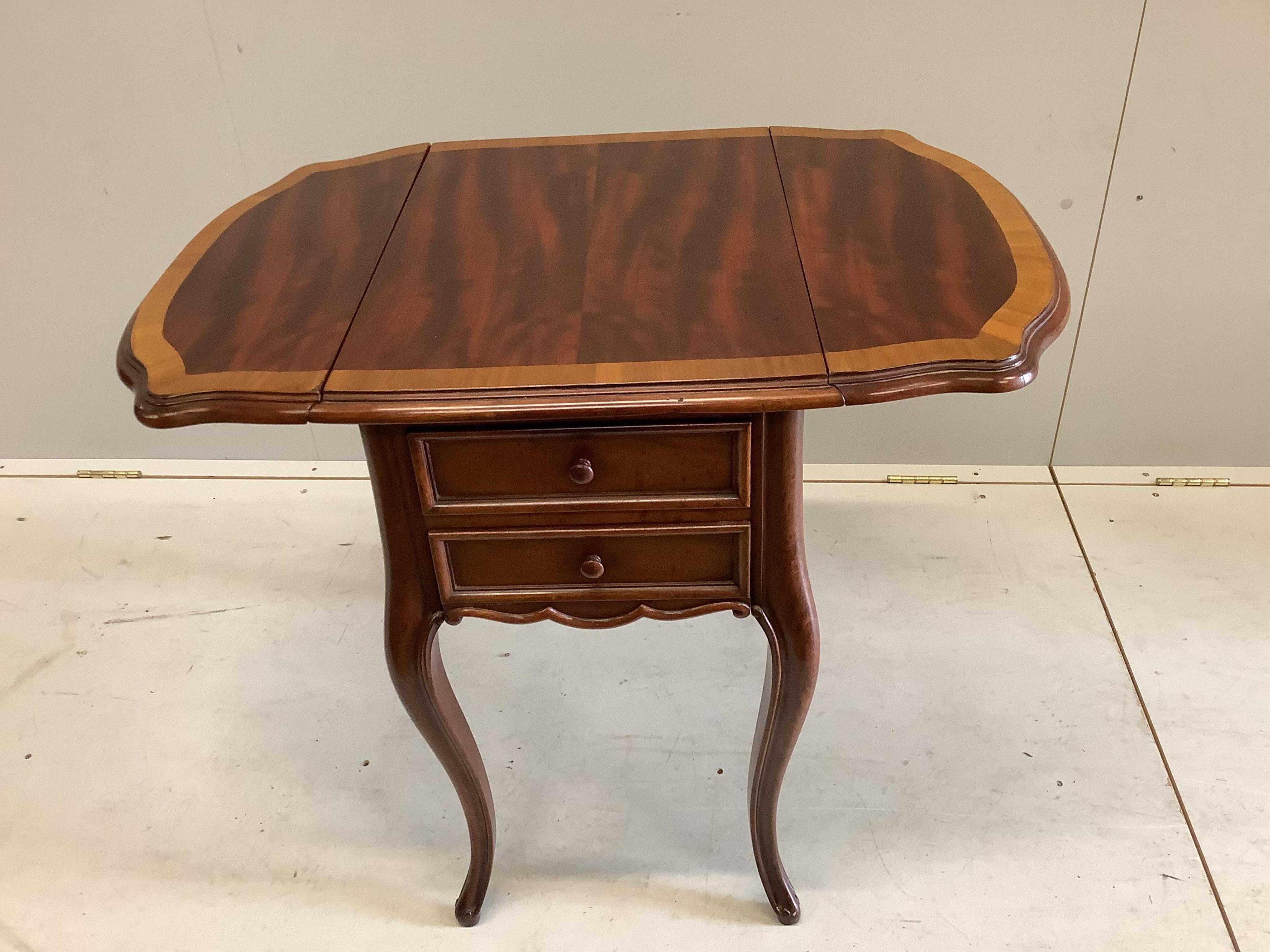 A 19th century French mahogany drop leaf occasional table, height 68cm, depth 56cm, width 41cm. Extended width - 83cm. Condition - good